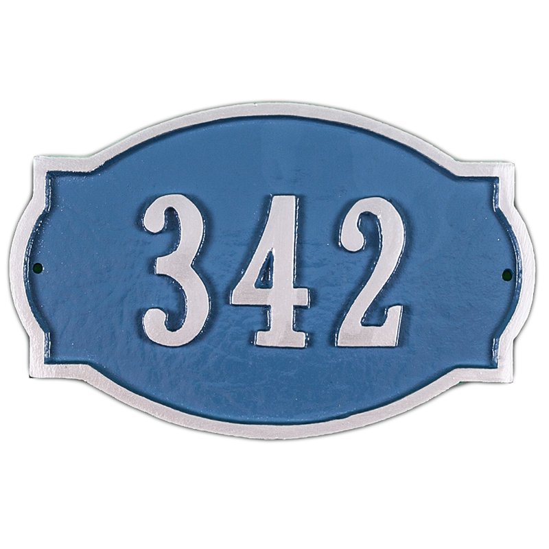 Petite 1-Line Wall Address Plaque, White/Silver, Yes