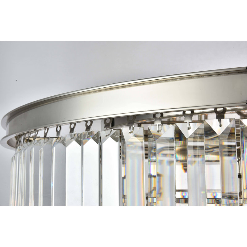 Lustre cylindrique unique à 10 lumières Yazmin, Cristal (transparent), Nickel poli
