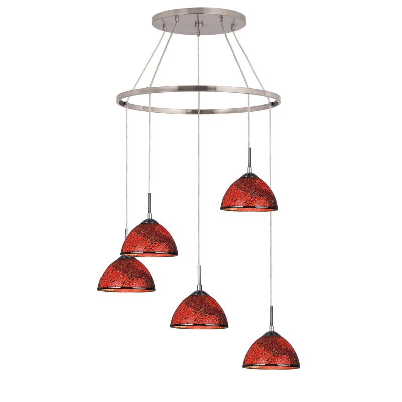 Luminaire suspendu dôme 5 lumières grappe Espalda, Rouge mosaïque, Nickel satiné