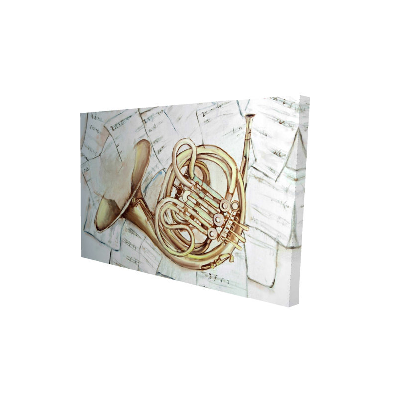 Cor sur feuille de musique - Toile illustrative jaune pour la décoration intérieure