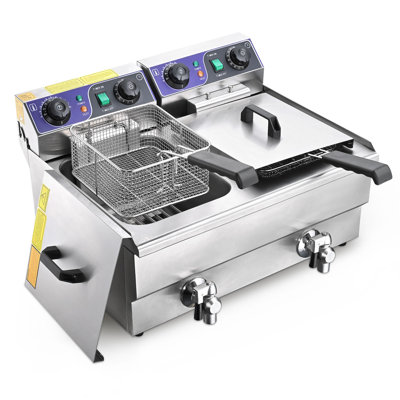 Electric Deep Fryer Dual Tanks with Timers and Drains Reset Button