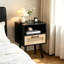 Table de chevet en rotin avec tiroir et pieds en bois massif, table d'appoint de rangement moderne, noire-426611170