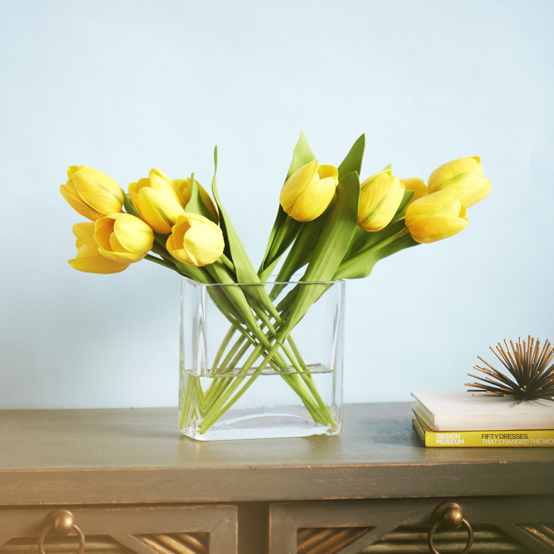Silk Tulip Arrangement in Vase, Yellow