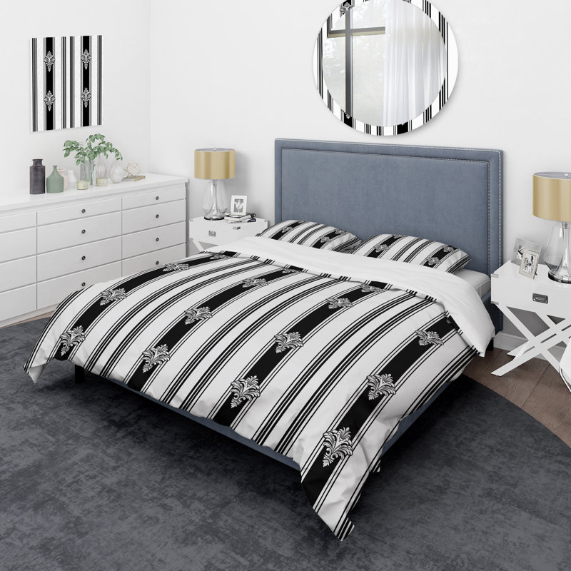 Ensemble de housse de couette moderne noir et blanc à rayures I, Housse de couette très grand et 2 très grandes t