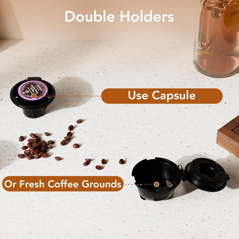 Cafetière à portion individuelle Cowsar pour capsules et motifs, 5 tailles d'infusion (6 à 14 oz), hauteur réglable, conception compacte, nettoyage rapide et facile, parfaite pour la maison / le bureau / les voyages, noir