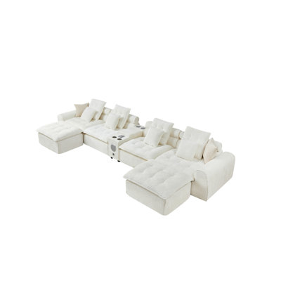 178.6" White Fluffy Lamb Wool Sectional Sofa