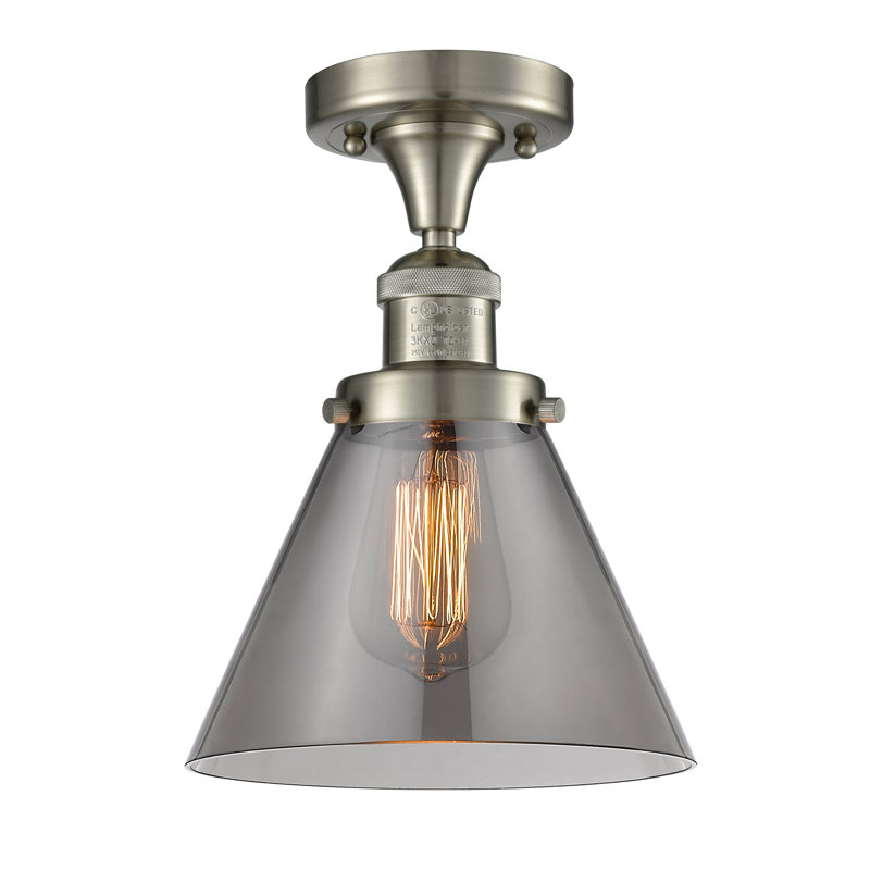 Cone 1 Light Semi-Flush Mount, Brushed Satin Nickel, Smoked
