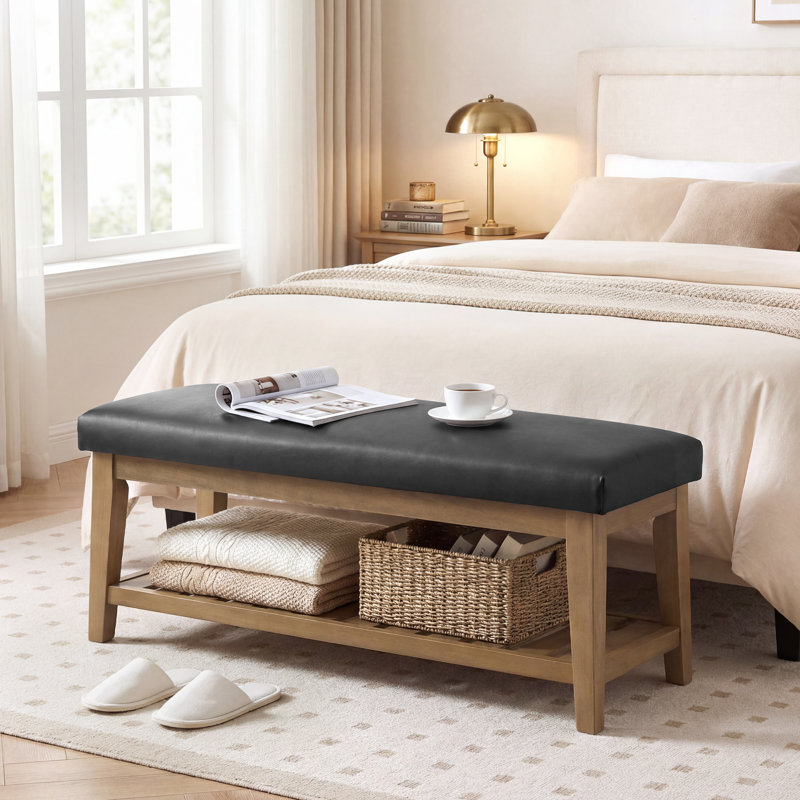 Banc de rangement rembourré l 43,3 po Hahnville, Noir