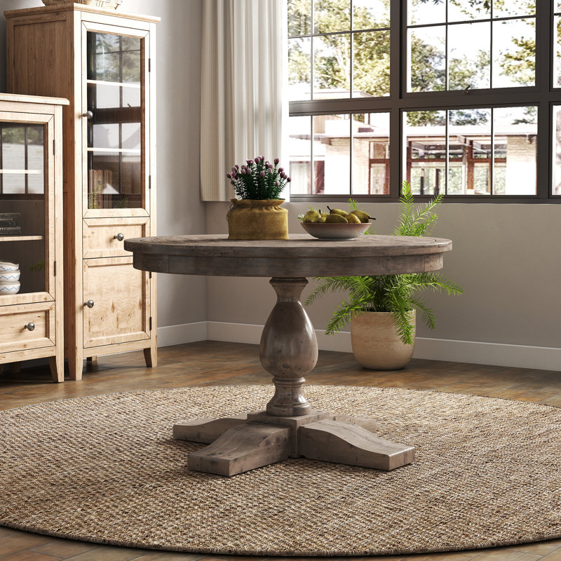 Solid Wood Round Dining Table, Weathered Brown