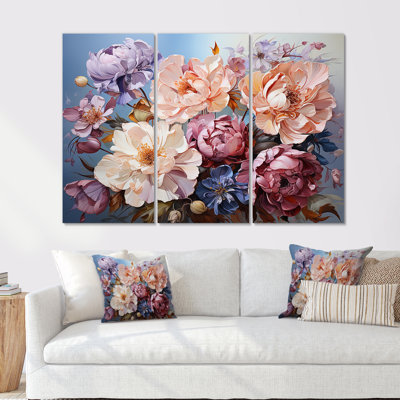 Pink Peonies Liquid Art Flower Field I - Flower Field Canvas Wall Art Set