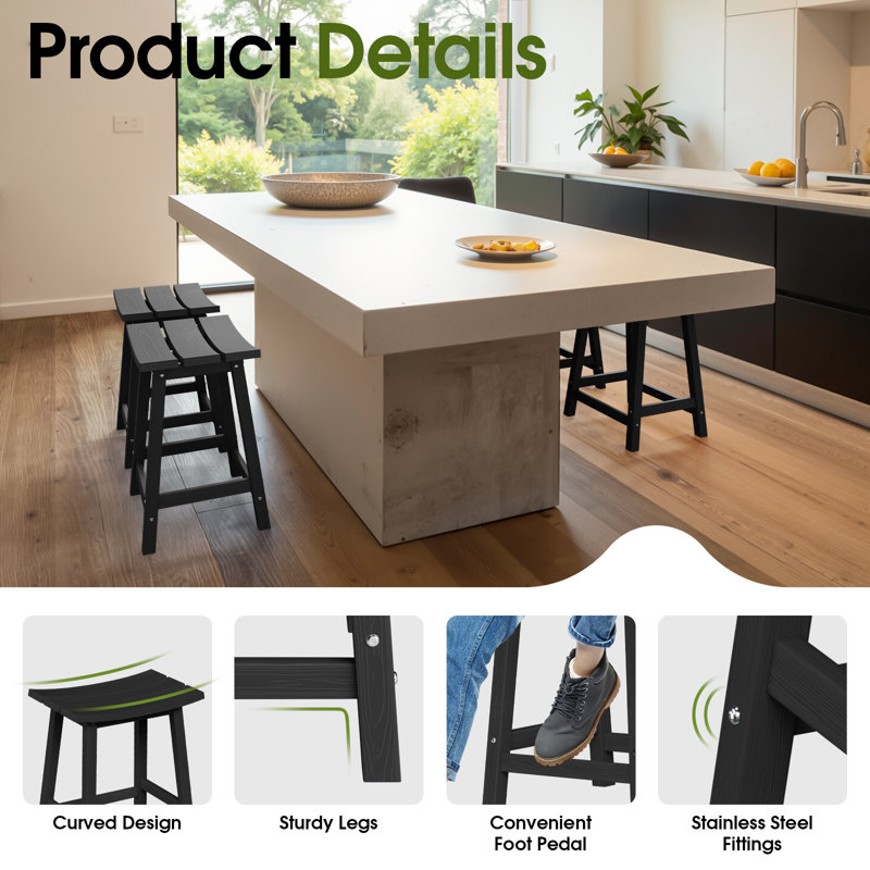 Tabouret de comptoir de cuisine Backless, 24", Noir