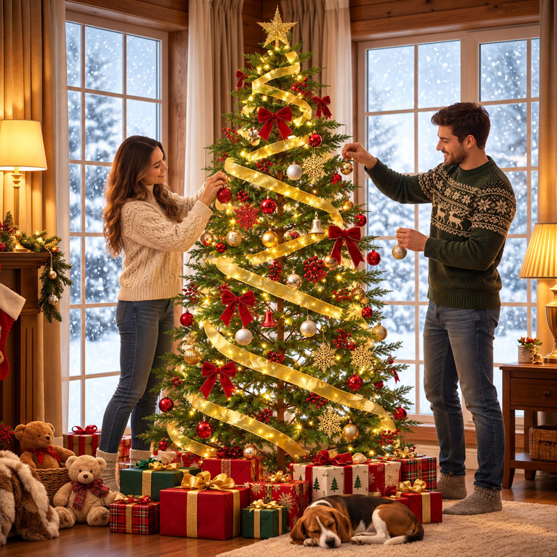Pre-Lit Artificial Christmas Tree with 350-460 LED Warm Lights, 83 po