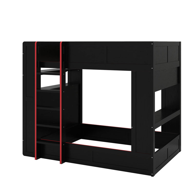 Lit superposé double pleine grandeur avec bureau, tablettes de rangement, DEL et station de charge