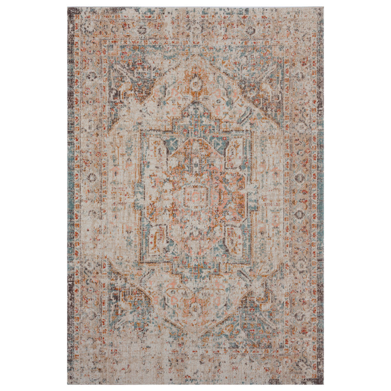 Whipkey Oriental Power Loomed Indoor/Outdoor Area Rug, Rectangle 2' x 4', Beige/Cream