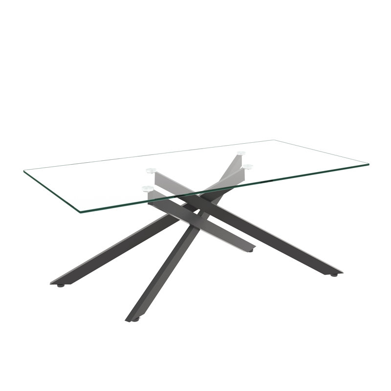 47.2" Rectangular Clear Tempered Glass Coffee Table, Stylish Design Center Table with Metal Legs, Modern Coffee Table for Living Room