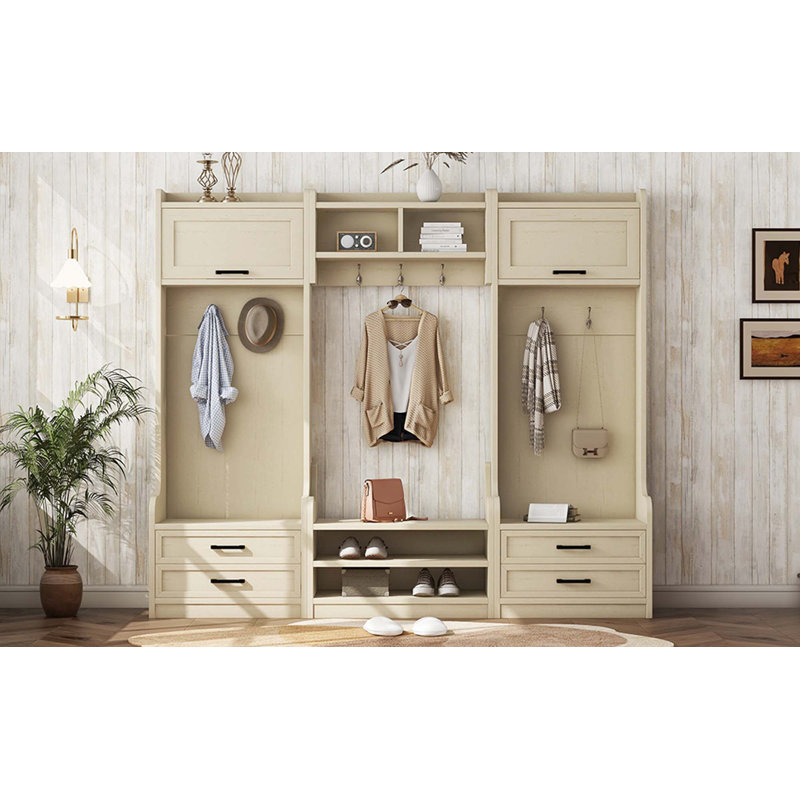 Savanella 4-in-1 Detachable Hall Tree with Storage and 7 Hooks, Multiple Functions Hallway Coat Rack with Storage Drawers and Cabinet