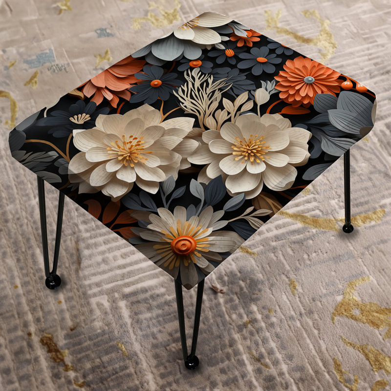 Blue And White Geometric Floral Harmony Fusion - Floral Rectangle Ottoman
