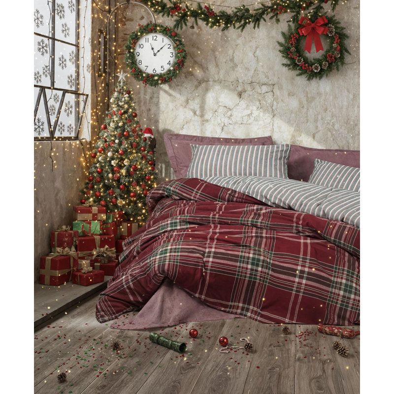 Ensemble de housse de couette double rouge Claret, 79 x 87 po | 50% coton / 50% polyester, 120 fils | Comprend un drap plat de 79 po x 102 po et 2 taies d'oreiller (20 po x 28 po) | Literie élégante, lavable à la machine et confortable