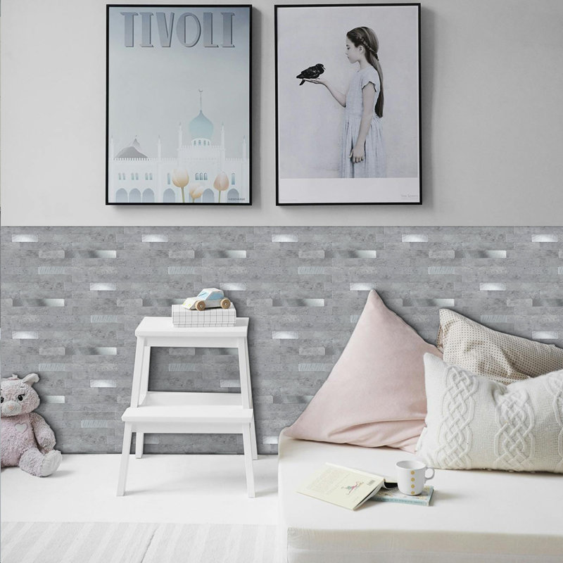Dosseret à peler et à coller de 12 feuilles, mosaïque de marbre mosaïque en métal et aluminium brossé en PVC pour la cuisine (12 po x 3,93 po)