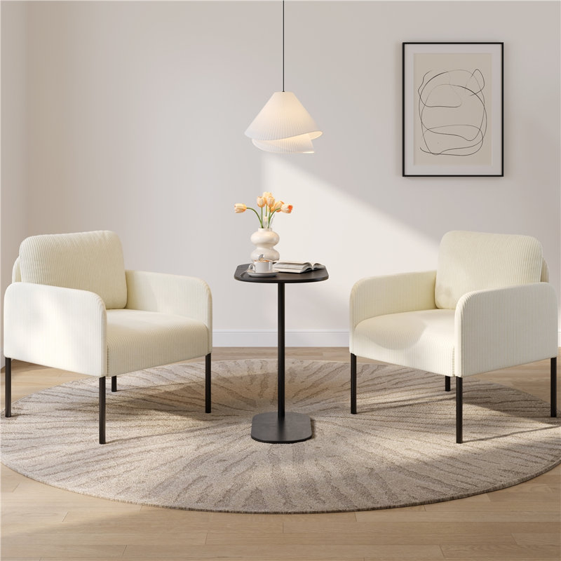 Upholstered Corduroy Accent Chair, Beige