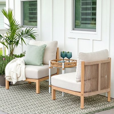 Ventura Modern Coastal Acacia Wood Outdoor Club Chair with Rope-Woven Back and Deep Seat Cushions