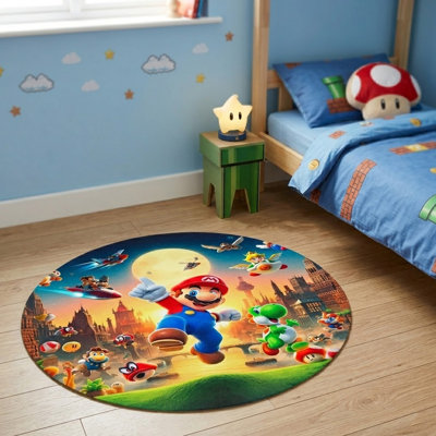 Tapis rond Super Mario pour enfants garçons, 39,4 pouces de diamètre Super Mario Birthday Party Decorations
