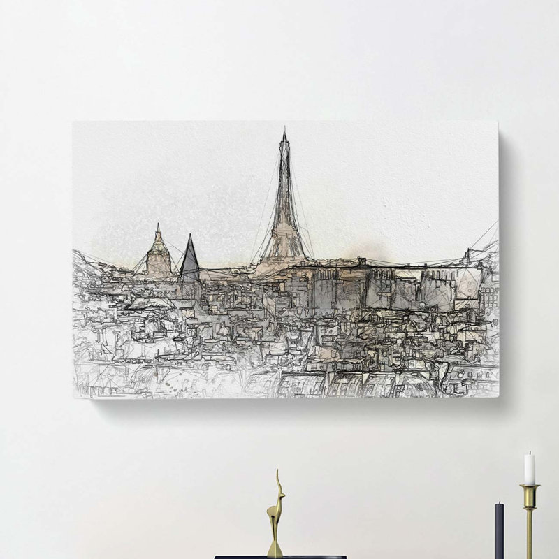 Misty Eiffel Tower In Paris France In Abstract - Wrapped Canvas, 40cm H x 60cm W x 3cm D