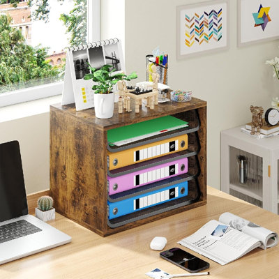 4 Tier Letter Tray Paper Organizer For Office Supplies, Rustic Brown