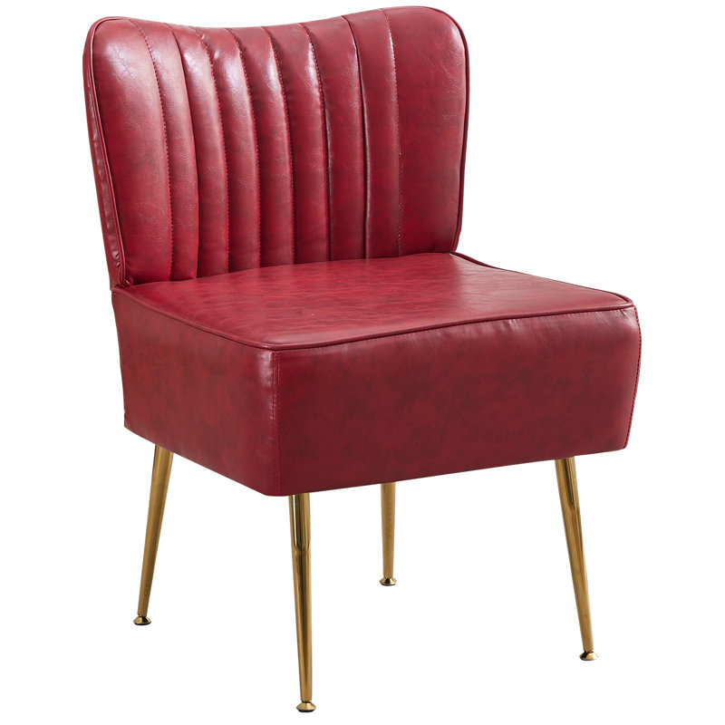 Accent Side Chair With Gold Legs, Red Faux Leather