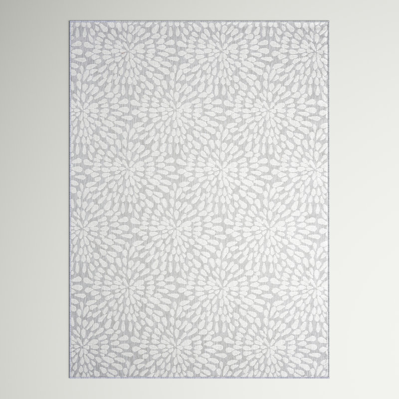 Tapis d'intérieur / extérieur gris / blanc Seraphine, Rectangle 5 pi 3 po x 7 pi 3 po