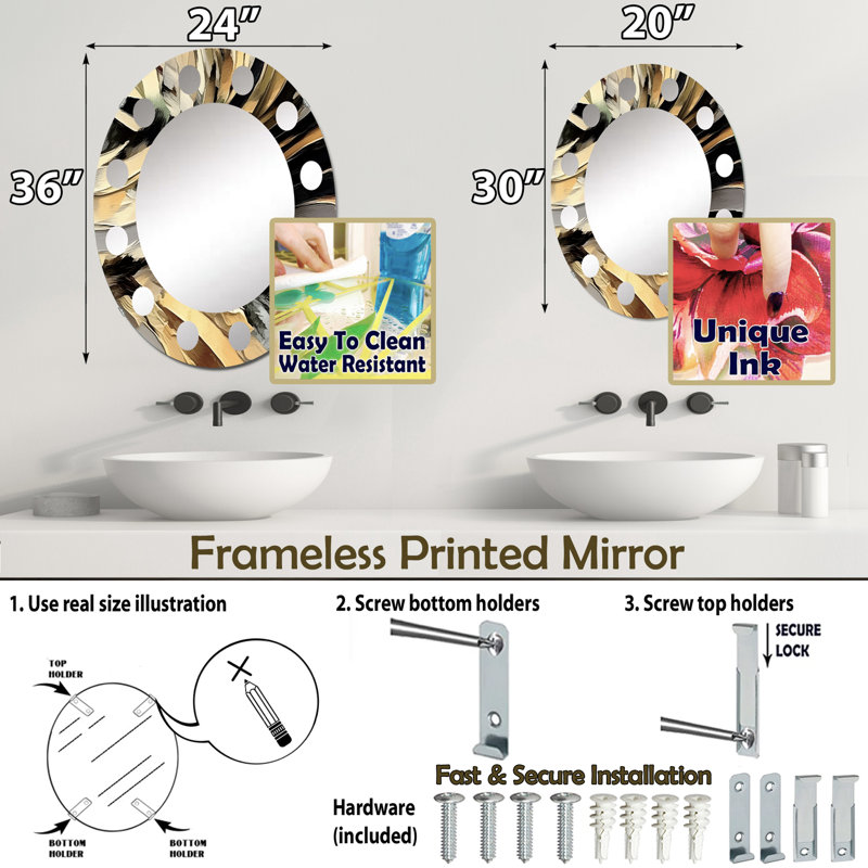 Wenslow - Miroir mural moderne ovale, 36 po x 24 po