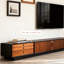 Meuble télé rétro en bois massif noir-2138238447