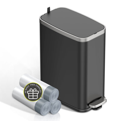 1.6 Gallon Slim Bathroom Trash Can With Slow-Closed Lid, Step Pedal, 6L Stainless Steel Garbage Can With Removable Inner Bucket, Built-In Odor Filter, Small Wastebasket For Bathroom, Toilet, Home Office, Bedroom (Black)