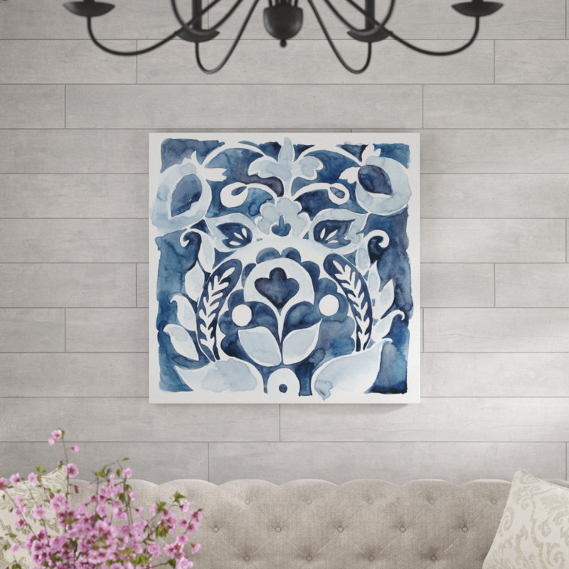 «Indigo Ornament II», peinture sur toile tendue, H 36 po x l 36 po