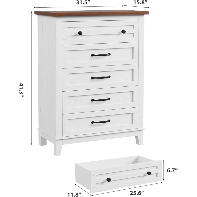 Commode pour la chambre à coucher 5, commode verticale de 41,3 po de hauteur avec grand rangement, commode sur pied en bois