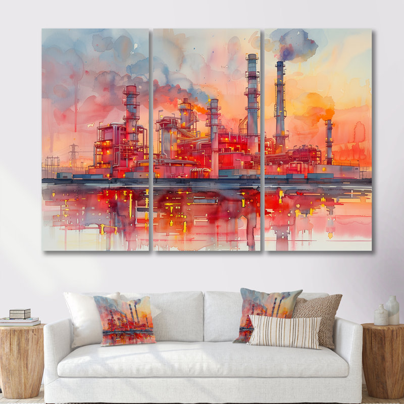 Ensemble de salon d'art mural rouge et orange, Toile tendue, H 40 po x l 60 po x P 1 po