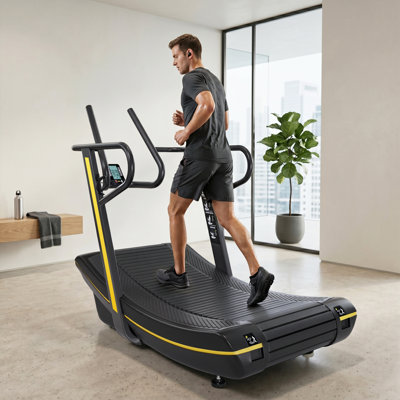 Curved Treadmill, Non-motorized Manual Running Machine for Home & Commercial Use with Custom Workout LCD & 1-6 Level Iron Resistance, 440LBS Weight Capacity