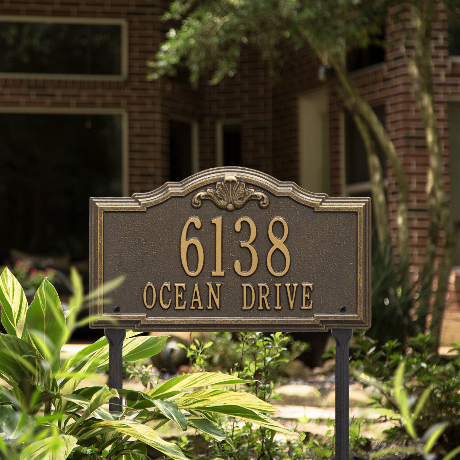 Gatewood 2-Line Lawn Address Sign, Bronze/Gold, Yes