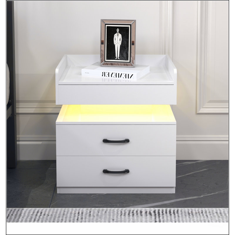 1 ensemble de table de chevet avec bande de lumière DEL réglable, 2 tiroirs, grand espace de rangement, convient pour une table de chevet, une table basse, un canapé, une table d'appoint ou une table de bout pour bureau