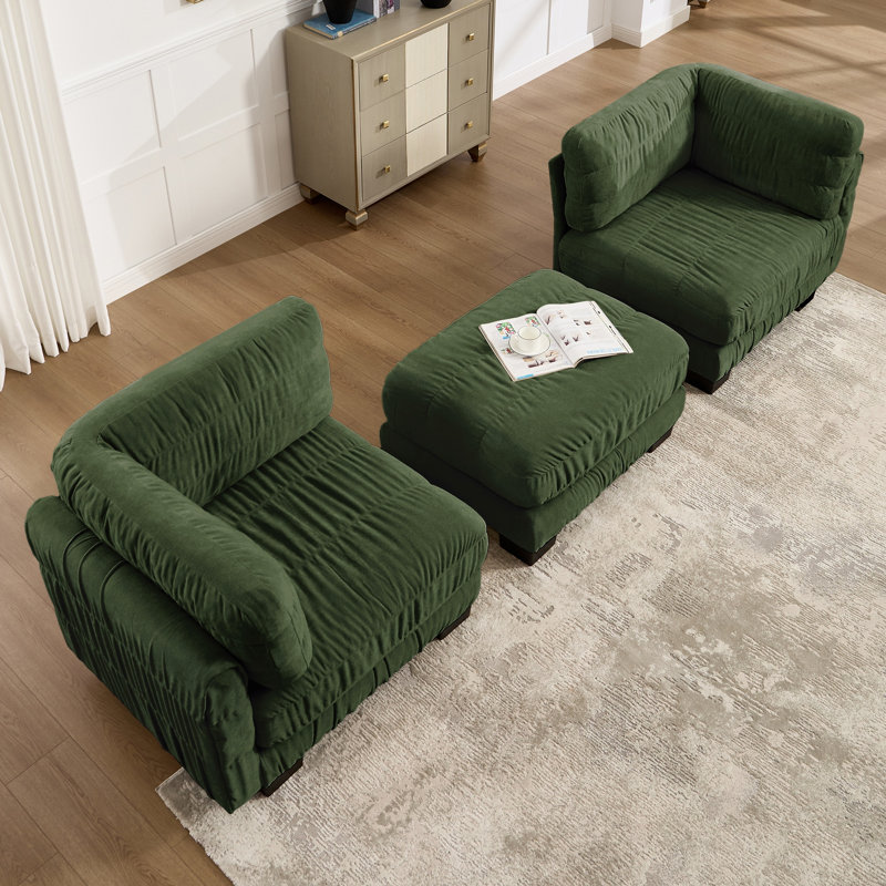 Canapé d'angle modulaire à détails froncés, L 78,7 po, Chenille verte