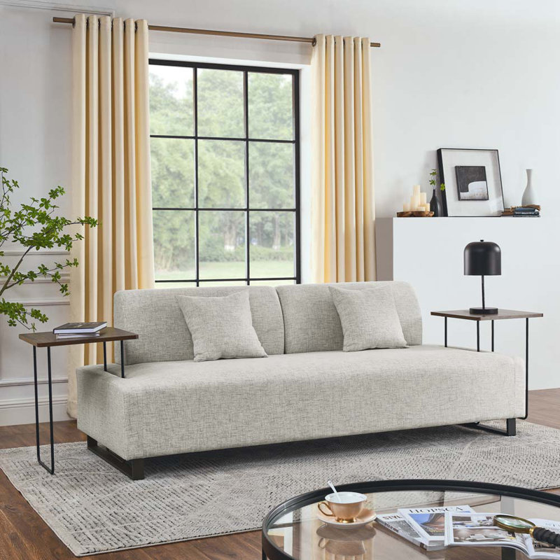 Canapé rembourré 86,36 po Konlan, Mélange de lin beige