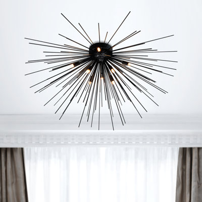 8-Light Flush Mount Ceiling Light – 40” Diameter, Black Finish – Ideal for Living Room, Dining Room, Bedroom, Hallway