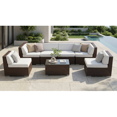 Barneveld Wicker 6 - Person Seating Group with Cushions - No Assembly