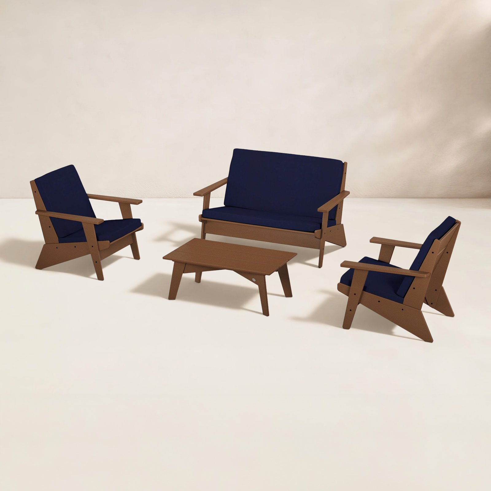 POLYWOOD® Riviera 4-Person Patio Seating Group, Navy, Teak