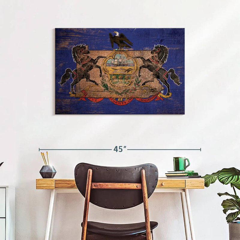 Borges State Map Over Pennsylvania Flag, 24" H x 36" W