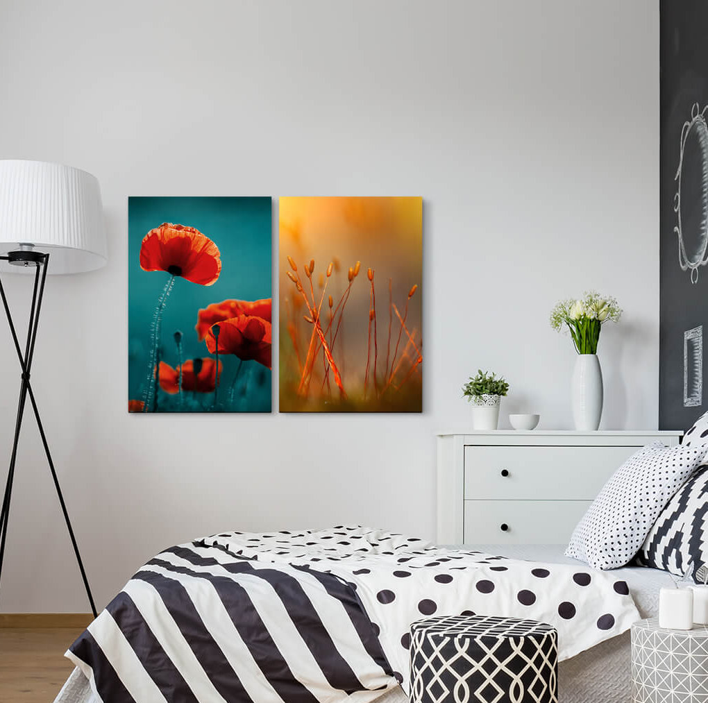 2-tlg. Leinwandbilder-Set - Fotografie „Poppy Red Flower Warmth Summer”