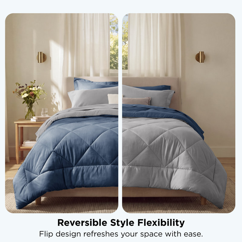 Ensemble d'édredon réversible Best vendeur, Bleu, Édredon de très grande taille et 6 pièces suppl