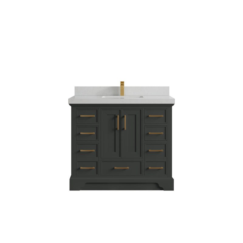 Meuble-lavabo simple 42 po avec plateau Charlotte, Quartz de Carrare