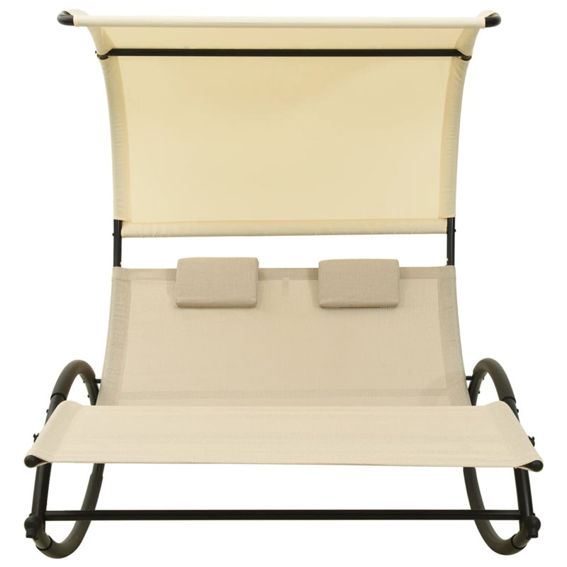 Double Sun Lounger With Canopy - PVC-coated polyester For Outdoor Relaxation, Cream