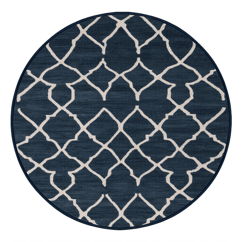 Machine Washable Trellis Gray Area Rug, Round 3'